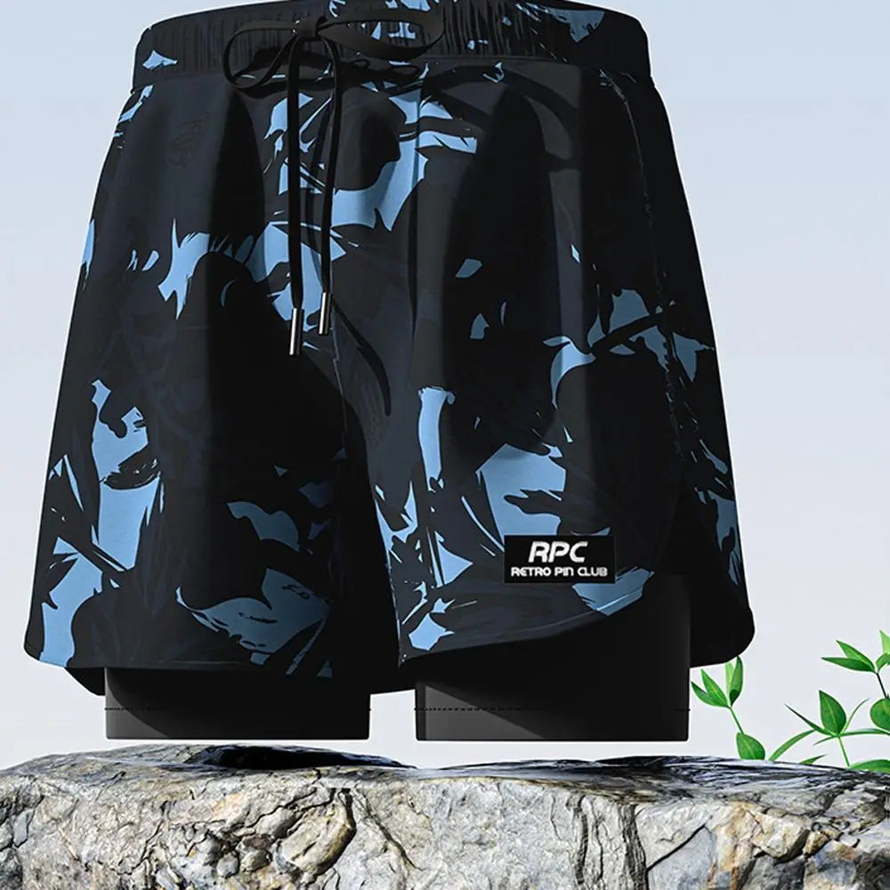 L-5XL Men's Swimming Trunks Swimsuit Printing Beach Pants Quick Drying Breathable Adult Double Layered Swimming Trunks Sports