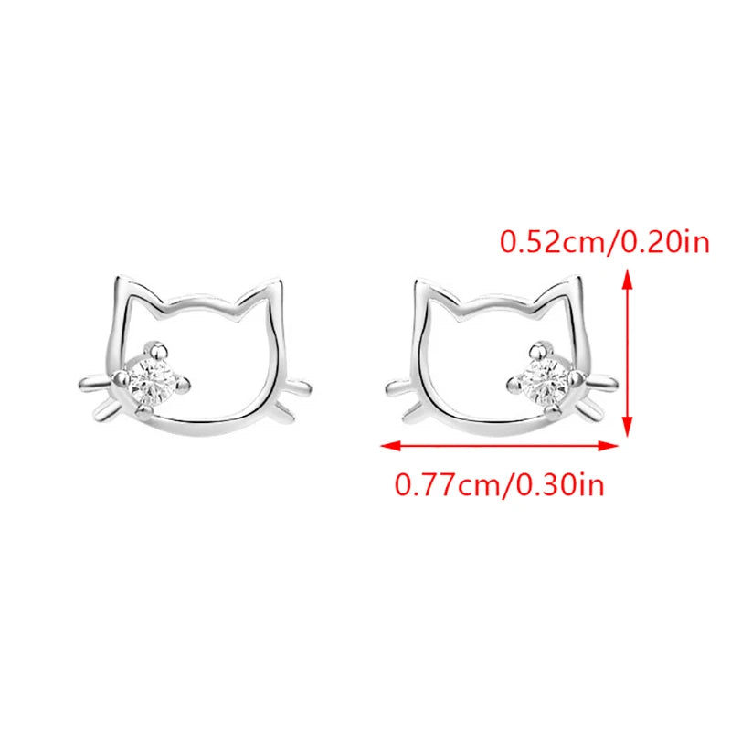 925 Sterling Silver Cute Hello Kitty Shining Zircon Earrings Kawaii Earrings Cartoon New Ins Sweet Student Exquisite Earrings