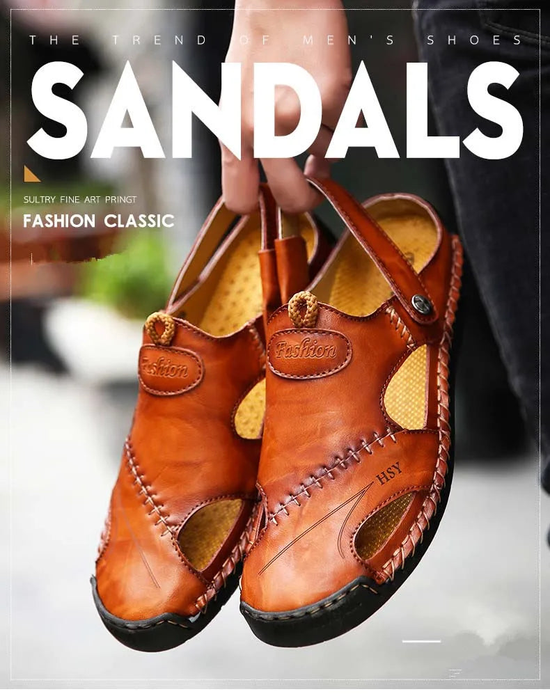 Sandals Man Summer 2023 Leather Slides Breathable Rome Male Outdoor Beach Platform Slippers Soft Hot Sale Men Flat Sandals