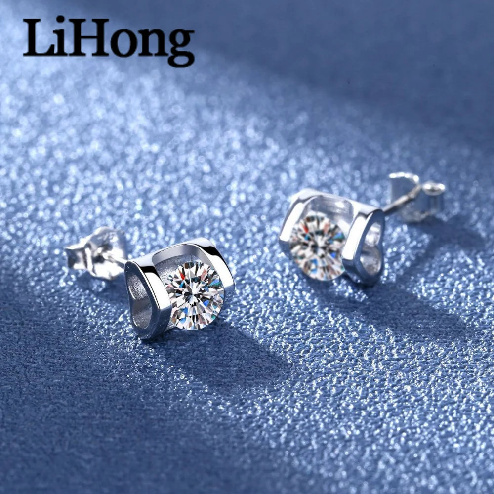 925 Sterling Silver Earrings Angel Kiss Inlaid With 1 Carat Zircon Heart-Shaped Elegant Jewelry For Women
