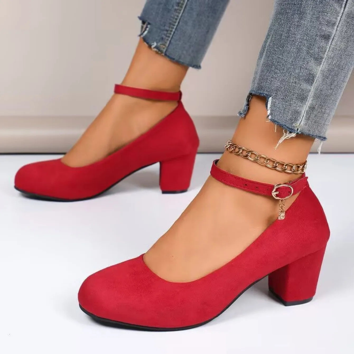 Women High Heels Shoes Round Toe New Fashion Sandals Thick Heel Pink Woman Shoes Elegant Comfortable Pumps Zapatos De Mujer