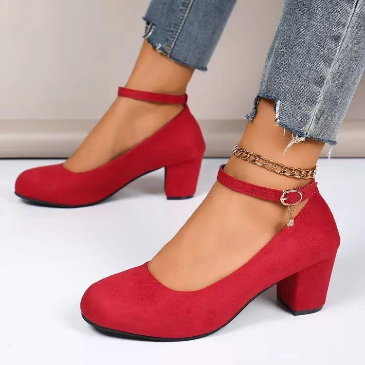 Women High Heels Shoes Round Toe New Fashion Sandals Thick Heel Pink Woman Shoes Elegant Comfortable Pumps Zapatos De Mujer