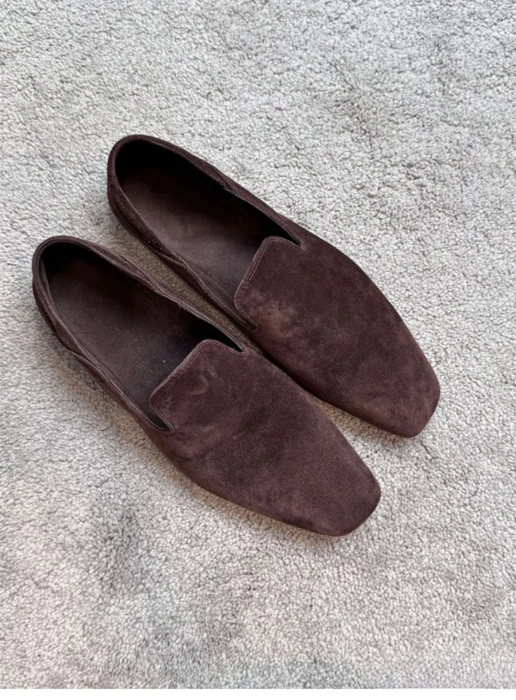 Loafers Woman Genuine leather Comfortable Commuter Work Shoes Fashionable Summer Schoenen Dames Sliders Square Head Flat Shoes