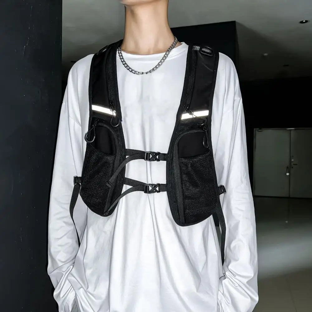 Multi-pocket Chest Bag European American Style Men Chest Bag Reflective Strip Street Culture Inspired Bag Men Safety Vest