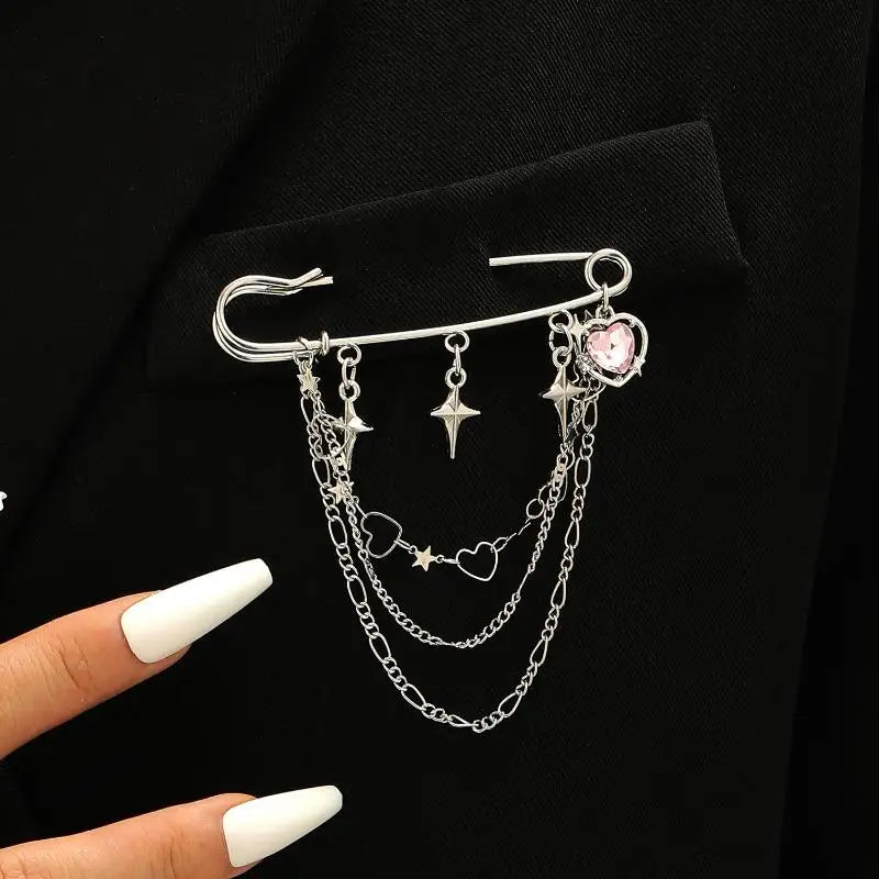 Korean Style Metal Butterfly Chain Brooch For Women Men Suit Decoration Tassel Chain Metal Beads Pin Cloth Jewelry Accessories