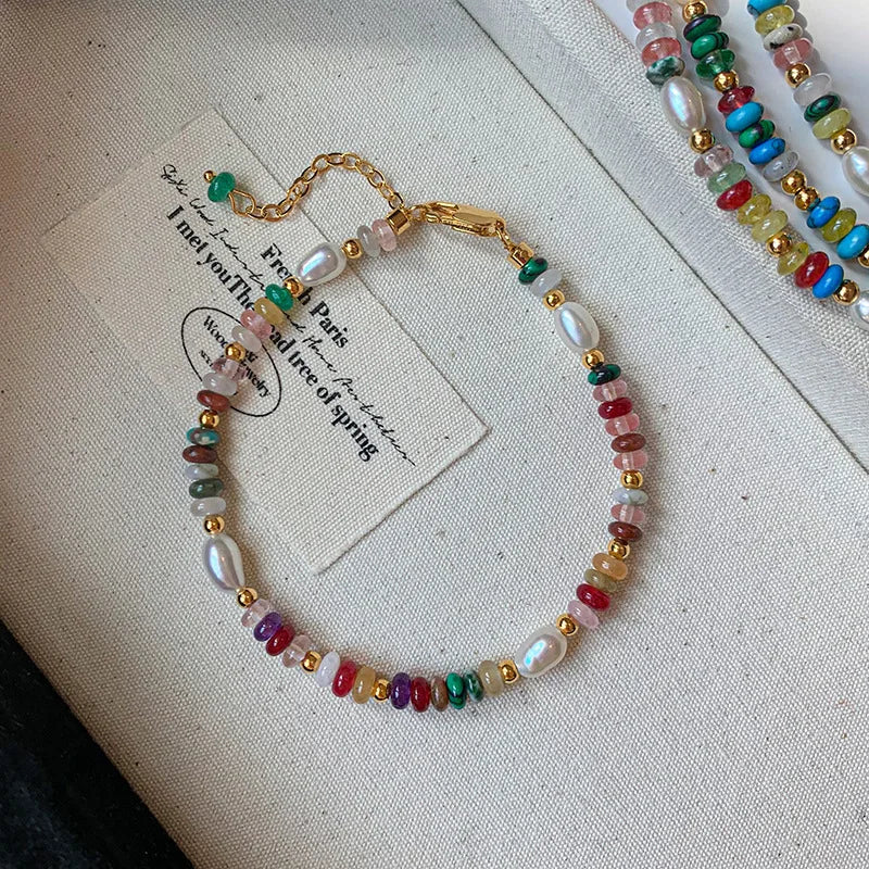 New Arrival Trendy Colorful Beads Stone Natural Freshwater Pearl 14K Gold Filled Female Jewelry Set For Necklace Bracelet Gifts