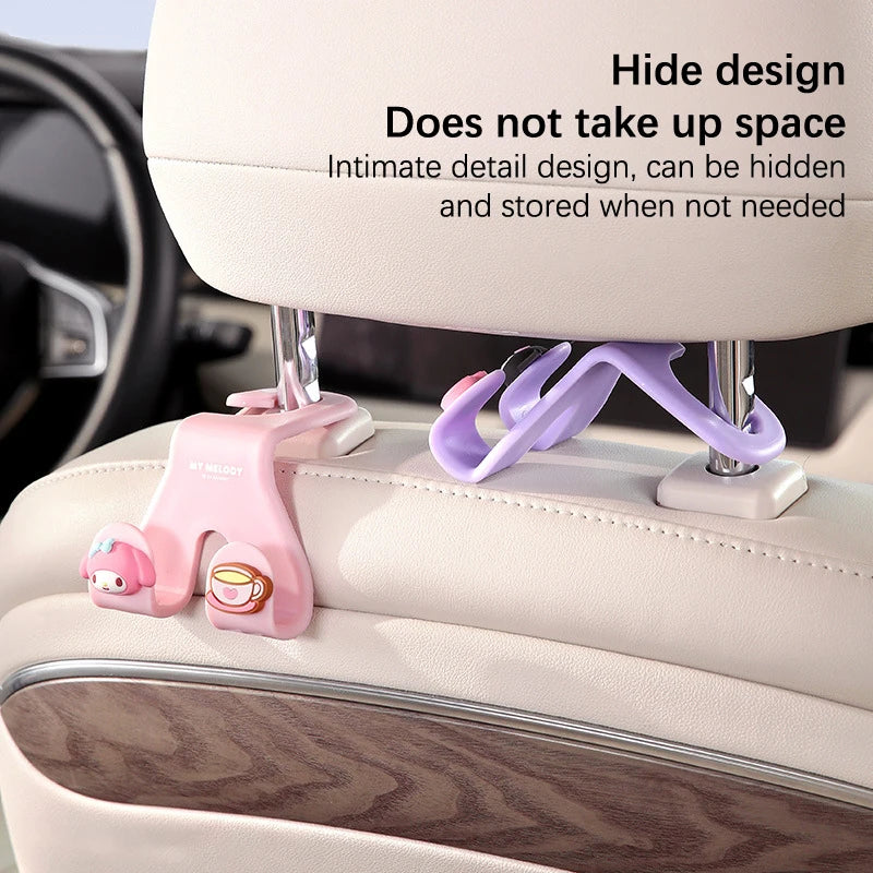 Kawaii Hello Kitty Car Seat Headrest Hook Sanrio Cinnamoroll Kuromi Auto Back Seat Organizer Hanger Storage Car Interior