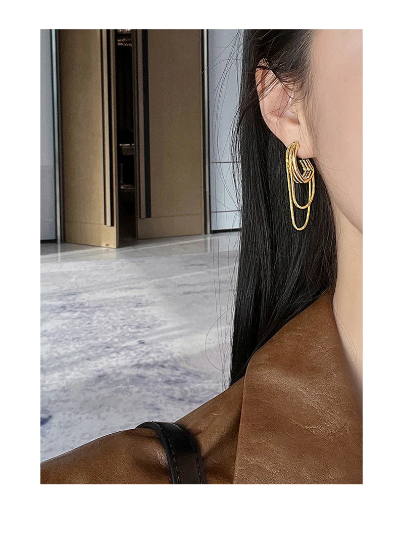 Feminine Temperament Metal Tassel Geometric Earrings 2024 New Design Jewelry Wedding Party Luxury Accessories For Women‘s Gift