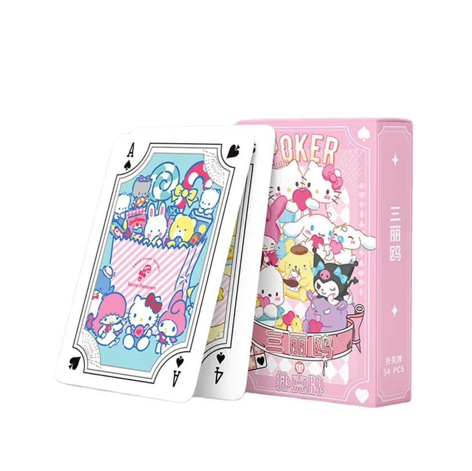 Hello Kitty Poker Cards Cartoon Fun Kuromi Cinnamoroll Melody Kid Sanrio Kawaii Playing Card Board Game Toy Deck Card Collection