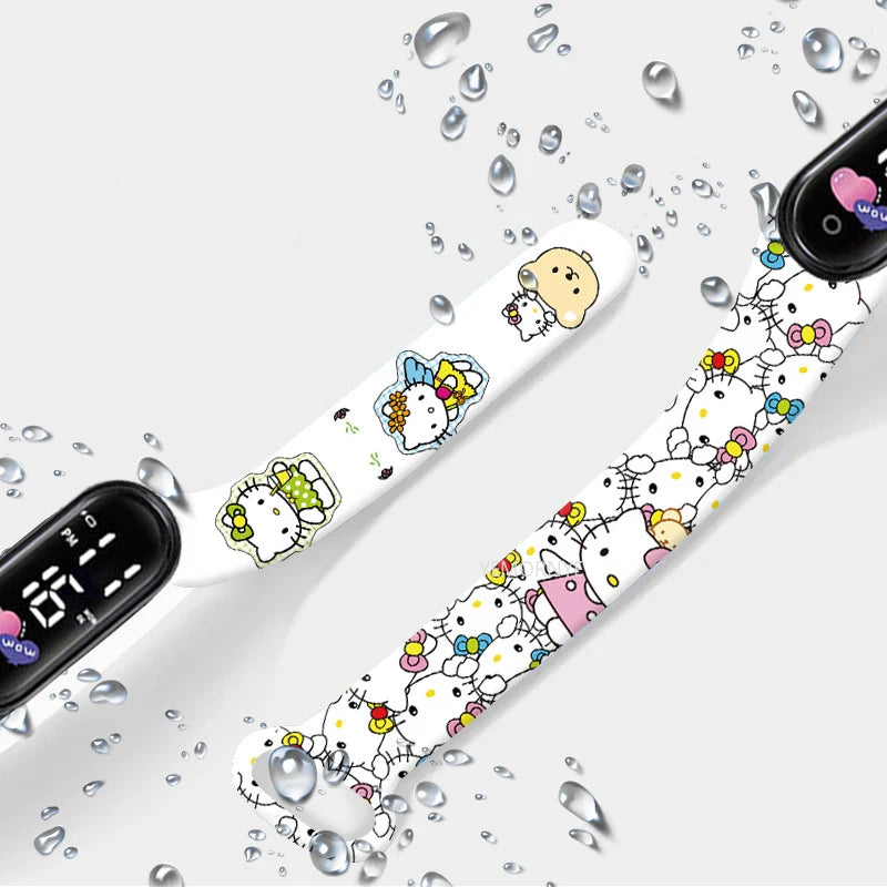 Cartoon Hello Kittys Electronic Led Sports Watch Kawaii Sanrio Kuromi Cinnamoroll Student Child Printing Water Proof Gifts Toys