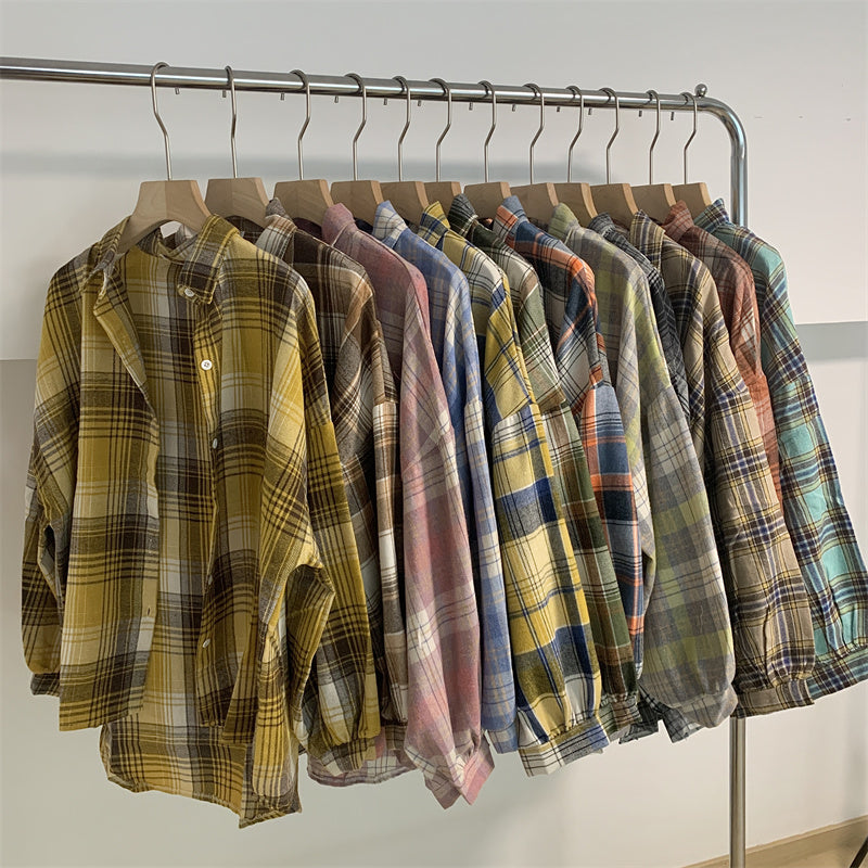 Women Tartan Shirt Long Sleeve Collared Button Up Oversized Plaid Shirt Jacket Grunge Fashion Teenage Girl Spring Summer Outfit