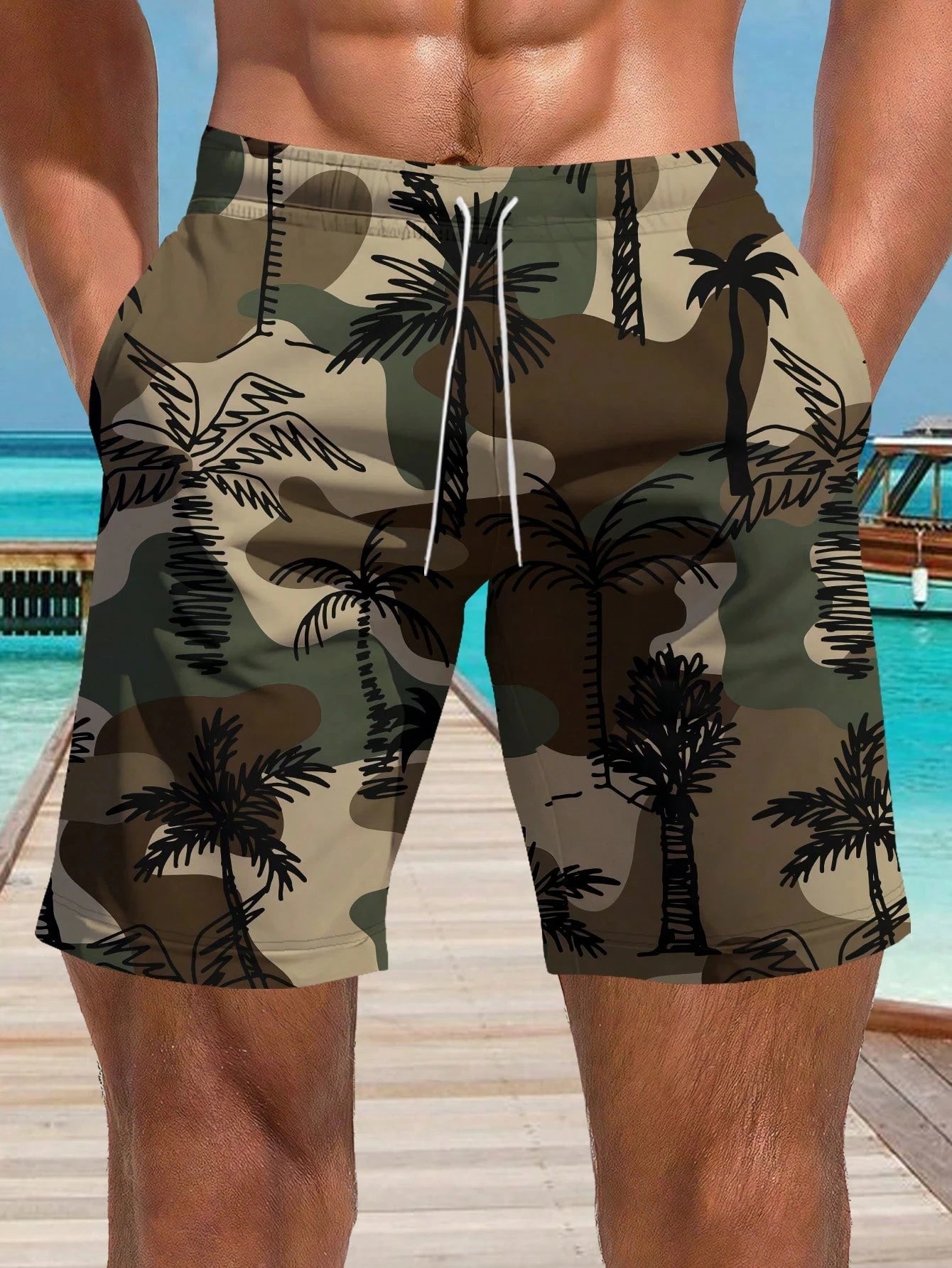 2025 Summer Beach Shorts Camouflage 3D Printed Hawaiian Vacation Style Men's Casual Board Shorts Swim Breathable Tactical Shorts