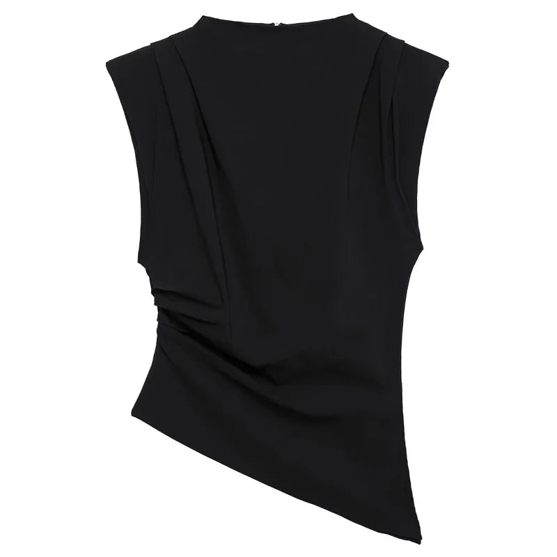 TRAF 2025 Women Top Ruffled Asymmetric Tops For Women Tanks & Camis Ruched Sleeveless Tops Vest Burgundy Brown Black Tank Tops