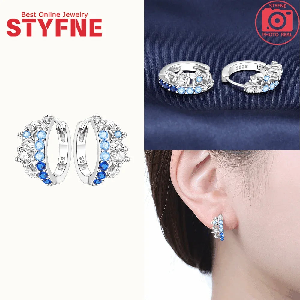 New 925 Silver Blue Zircon Star Earrings Interactive Love Wave Hoop Earrings Original Jewelry Fot Wedding Birthday Women Gifts