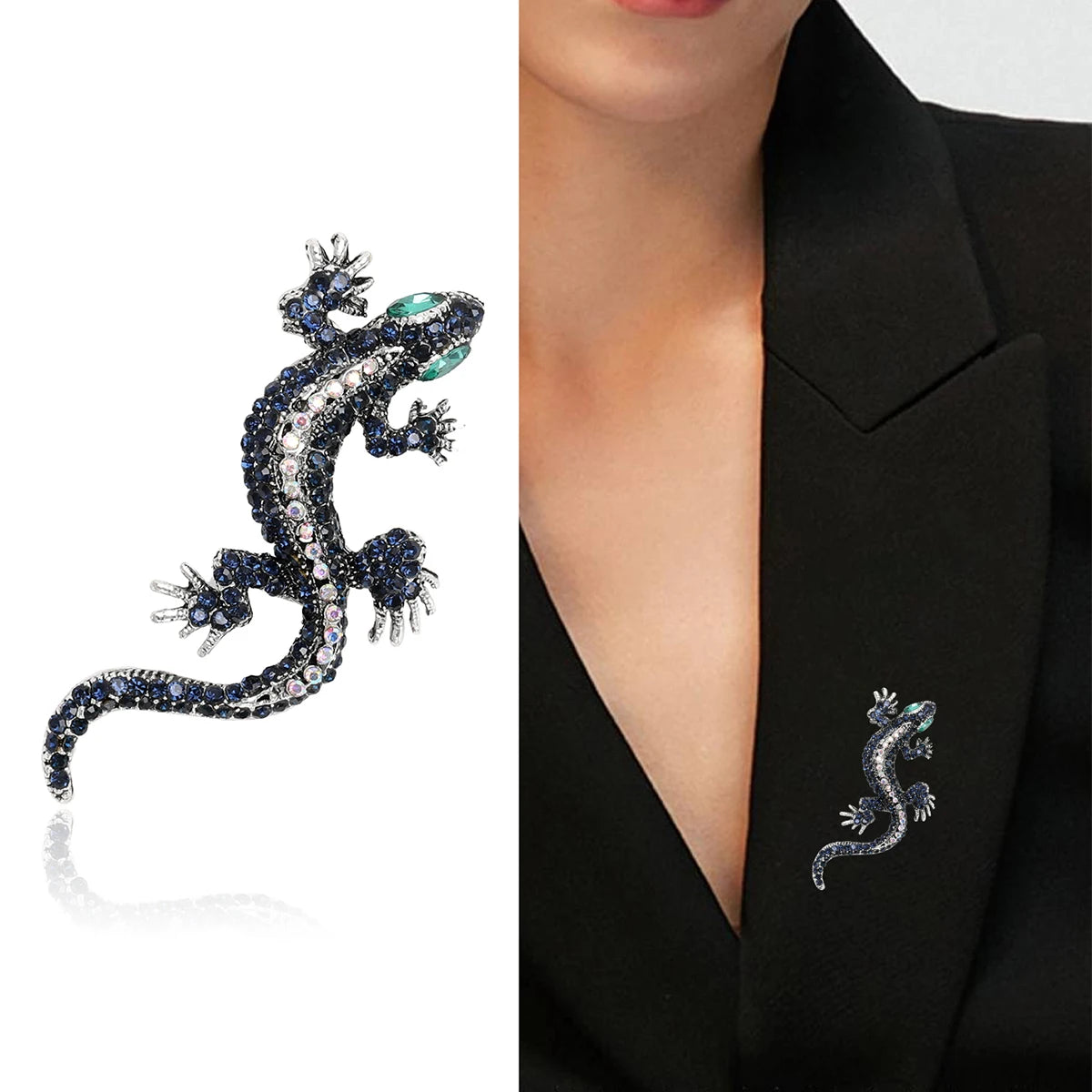 Rhinestone Chameleon Brooch for Women Unisex Enamel Lizard Pin Banquet Party Backpack Gifts Jewelry Accessories