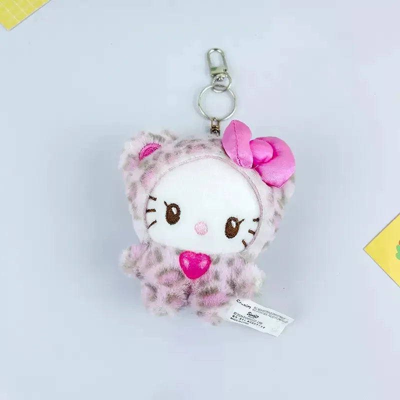 Kawaii Hello Kitty Doll Keychain Sanrio Anime Kuromi Melody Cartoon Leopard Print Kt Pendant Toys Zipper Decoration Girl Gifts