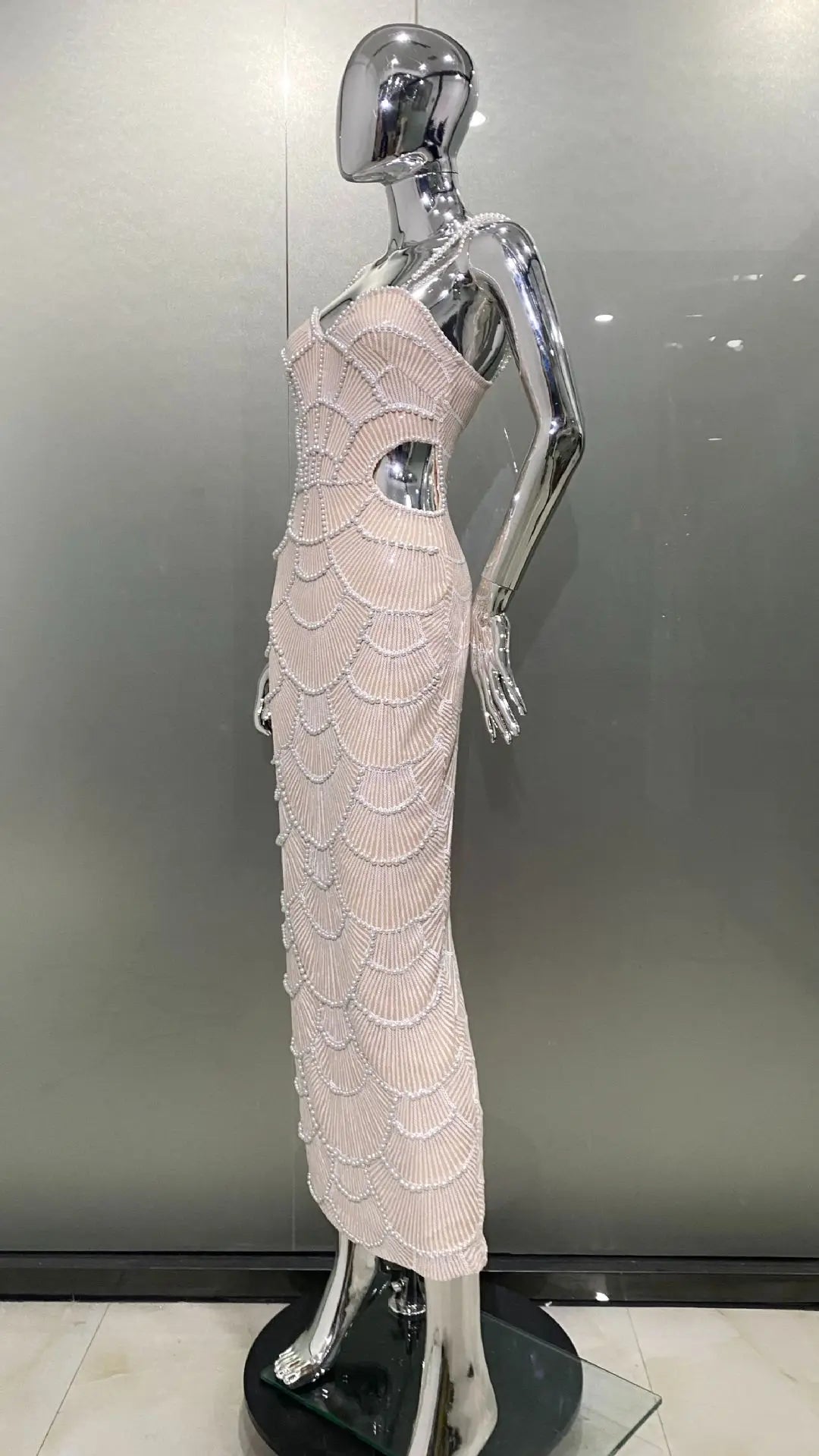 Deluxe Exquisite Sequin Beaded Sexy Hollow Suspender Dress Celebrity Birthday Party Dinner Dress Sweet Date Prom Dress