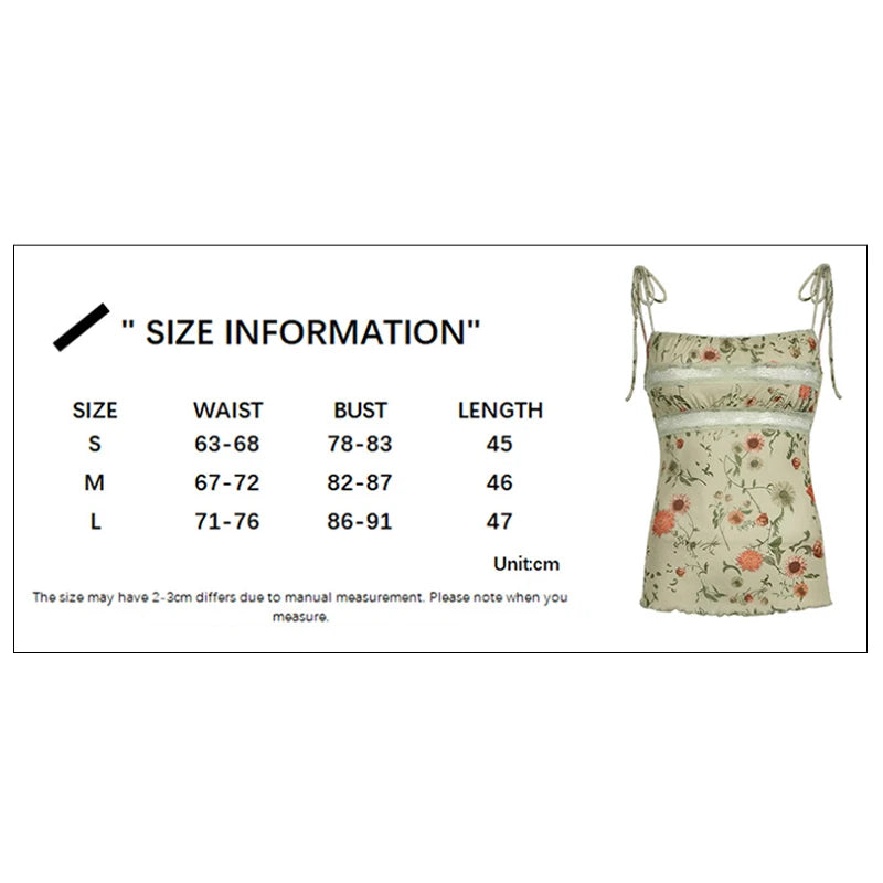 y2k Coquette Tops Women Fairycore Clothing Floral Lace Trim Patchwork Spaghetti Strap Sleeveless Camisole Vest Streetwear
