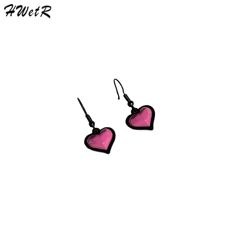 New Fashion Trend Pink Heart Pendant Earrings For Women Ear Hooks Jewelry Wedding Party Gift Accessories