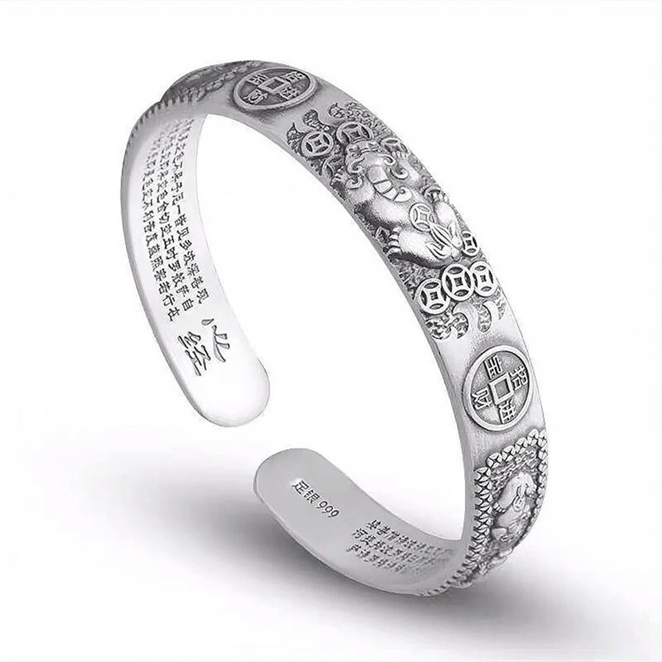 Thai Silver Tune-bringing Pixiu Copper Coin Men Bracelet Domineering Men Personality Heart Sutra Hand Ring Birthday Gift Jewelry