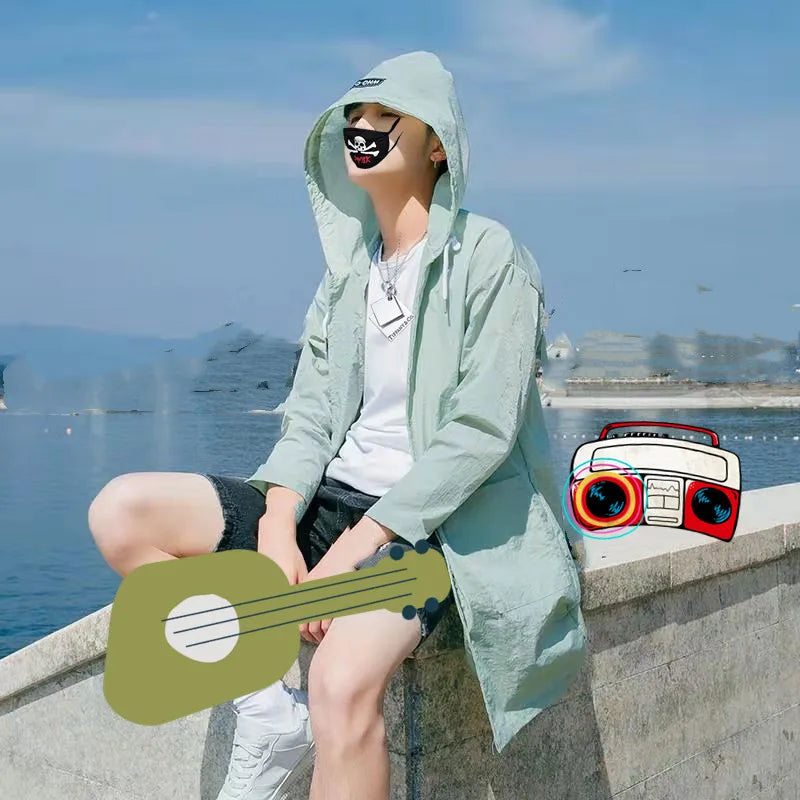 Streetwear Casual Hoodie Windbreaker Breathable Ultrathin Sunscreen Jacket Outdoor Male Trench Coat Sun Protection Clothing Men