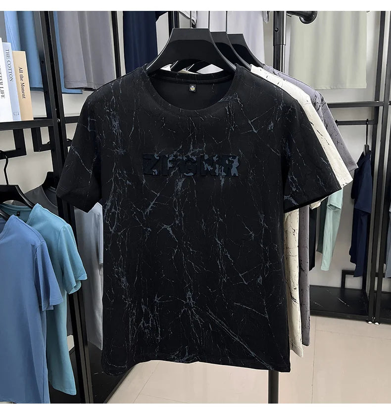 Top Grade Print New Summer Tops Hipster Designer Tshirt Men 2025 Brand Short Sleeve Round Neck Casual Fashion Men Clothing