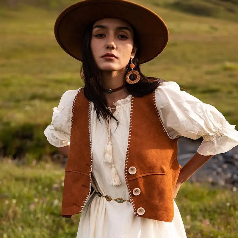 Fashion Women's Brown Button Vest Waistcoat