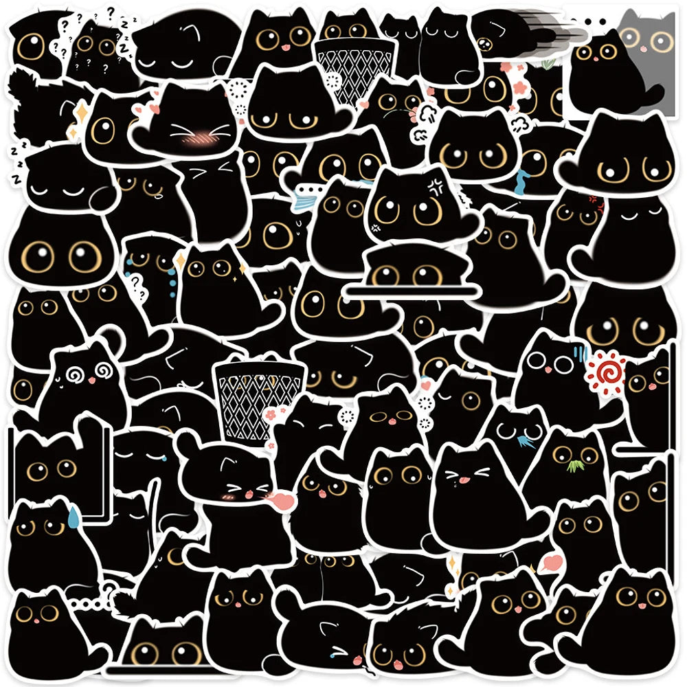 10/20/40/80PCS Black Cat Cute Kawaii Stickers Vintage For DIY Notebook Scrapbooking Motorcycle Laptop Luggage Graffiti Decals