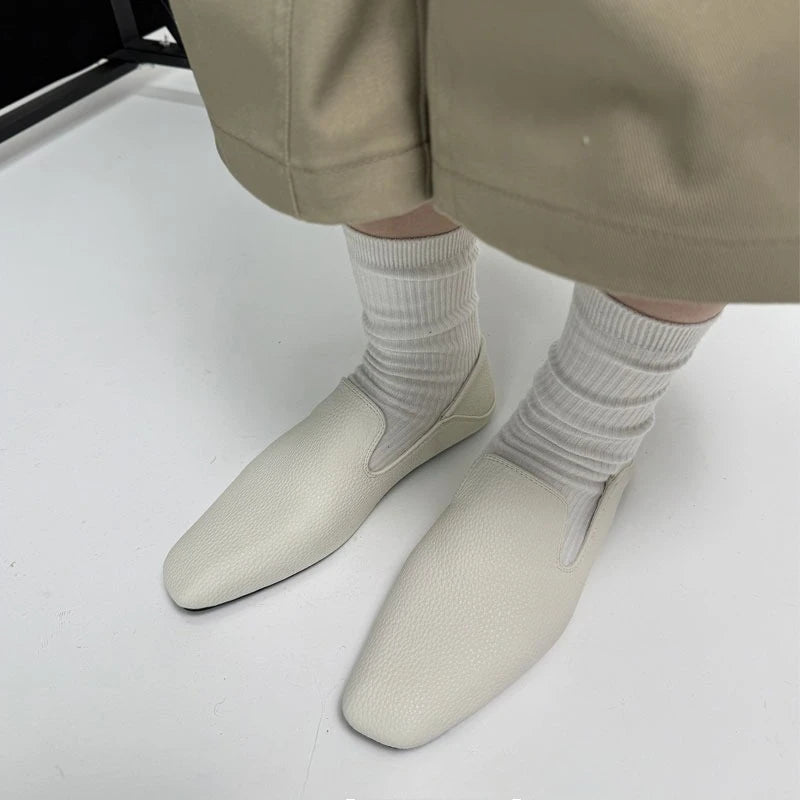 Loafers Woman Genuine leather Comfortable Commuter Work Shoes Fashionable Summer Schoenen Dames Sliders Square Head Flat Shoes