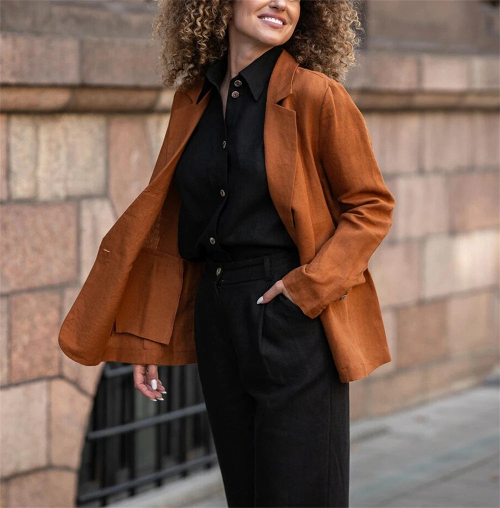Summer Women's Suit 3 Pcs Linen Lady Business Office Suits Slim Fit Womens Tuxedo Casual Suits 2025 (Blazer +Vest +Pants)