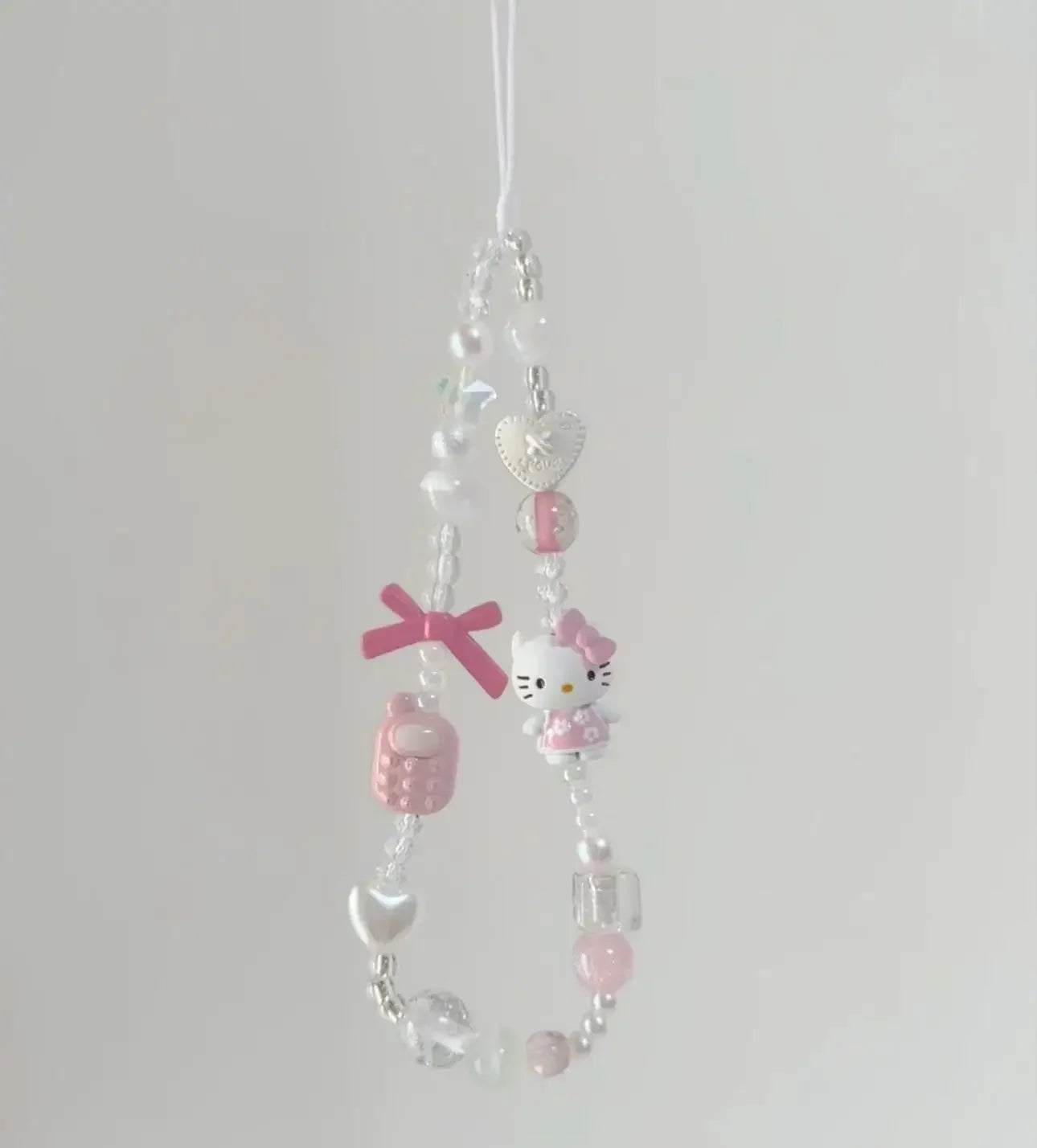 New Anime Cartoon Sanrio Hello Kitty Beaded Phone Chain Cute Girl Ccd Camera Backpack Pendant Decoration Friends Birthday Gift