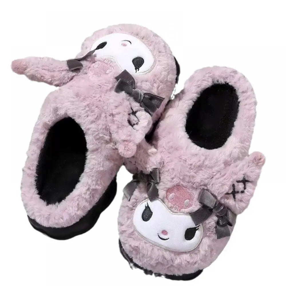 Sanrio Kuromi Winter Women Plush Slippers Anime Kawaii Home Cotton Shoes Cartoon Girls Soft Keep Warm Slippers Student Dormitory