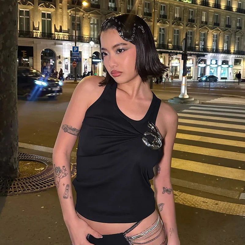 Women's Personalized Fashion Personalized Shrink Tank Top Sexy Solid Color OK Pattern Tank Top