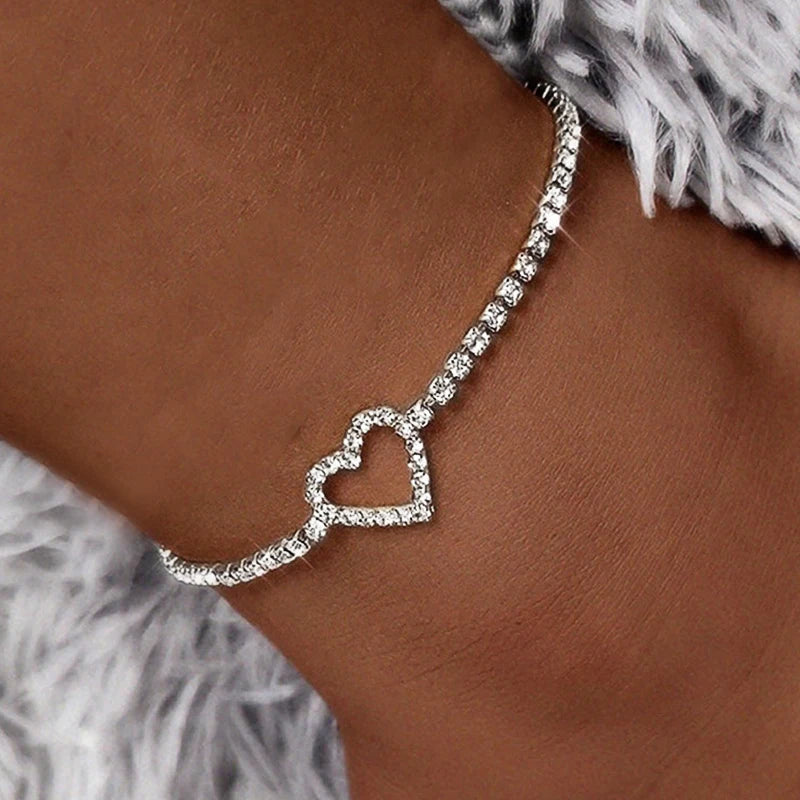 Huitan Rhinestone Chain Women's Anklets Silver Color/Gold Color Luxury Bracelet on Leg Accessories Wedding Party Fashion Jewelry