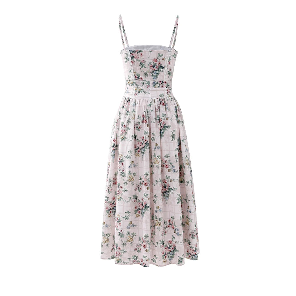 Mingmingxi Summer Floral Print Dress Elegant 2025 New Arrivals Spaghetti Strap Flare Dress Maxi Holiday Party Dresses Women