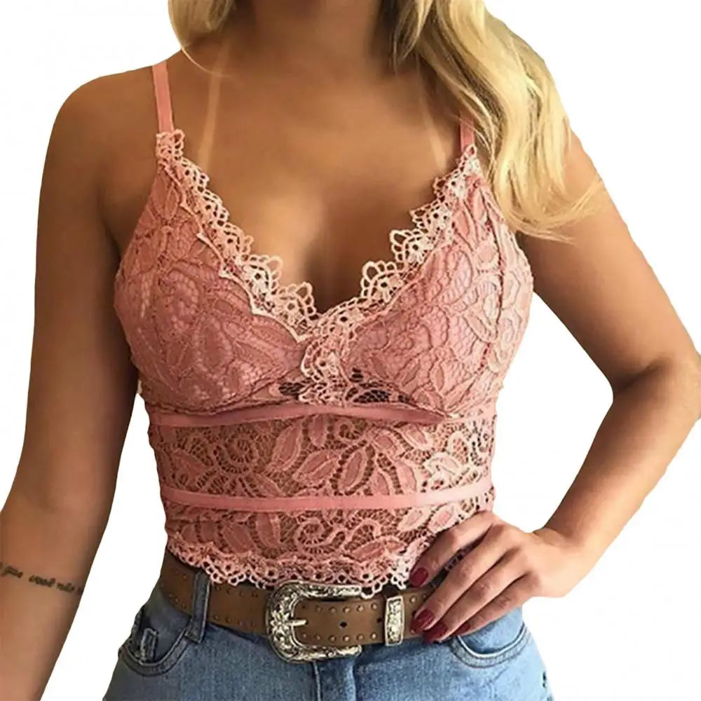 Plus Size 3XL Vest Tank Women Lace Sexy Camisole V Neck Tank Top Underwear Vest Candy Color Bralette Clothes