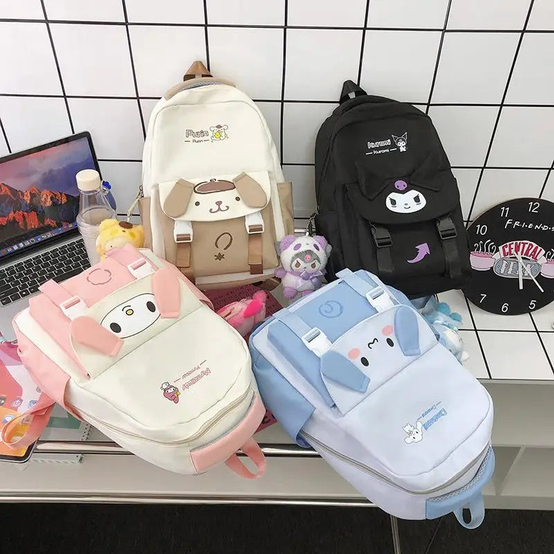 Cute Kuromi Canvas Backpack For Girls School Bags Portability Teens College Student Large Travel Shoulder Bag Mochilas Escolares