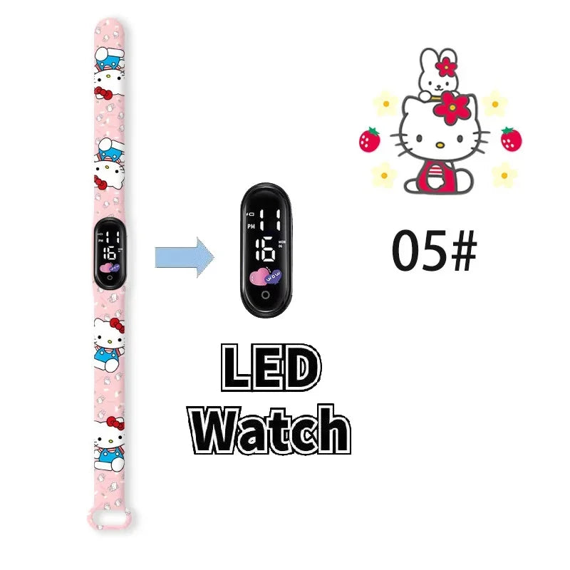 Cartoon Hello Kittys Electronic Led Sports Watch Kawaii Sanrio Kuromi Cinnamoroll Student Child Printing Water Proof Gifts Toys