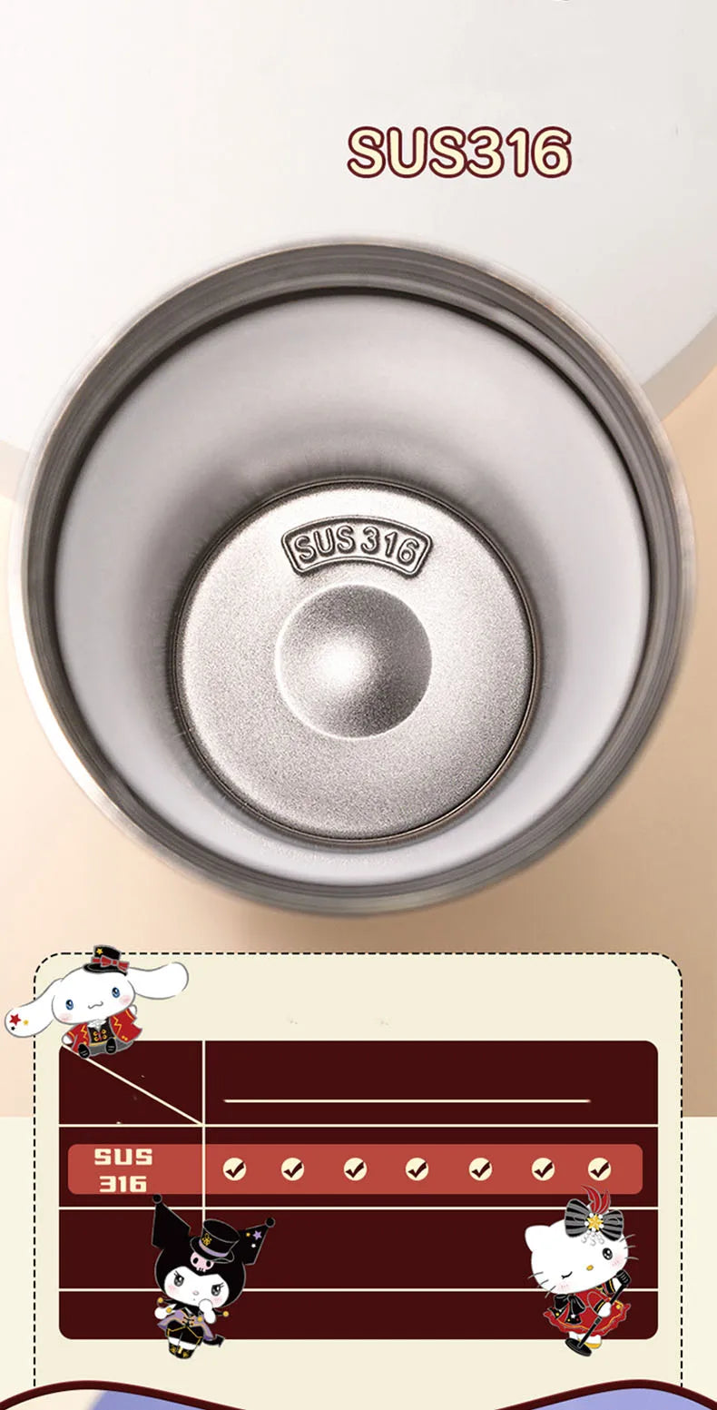 Sanrio Kuromi Portable 316 Stainless Steel Tumbler Thermos For Coffee Insulated Cup Cold and Hot Sports Water Bottle with Straw
