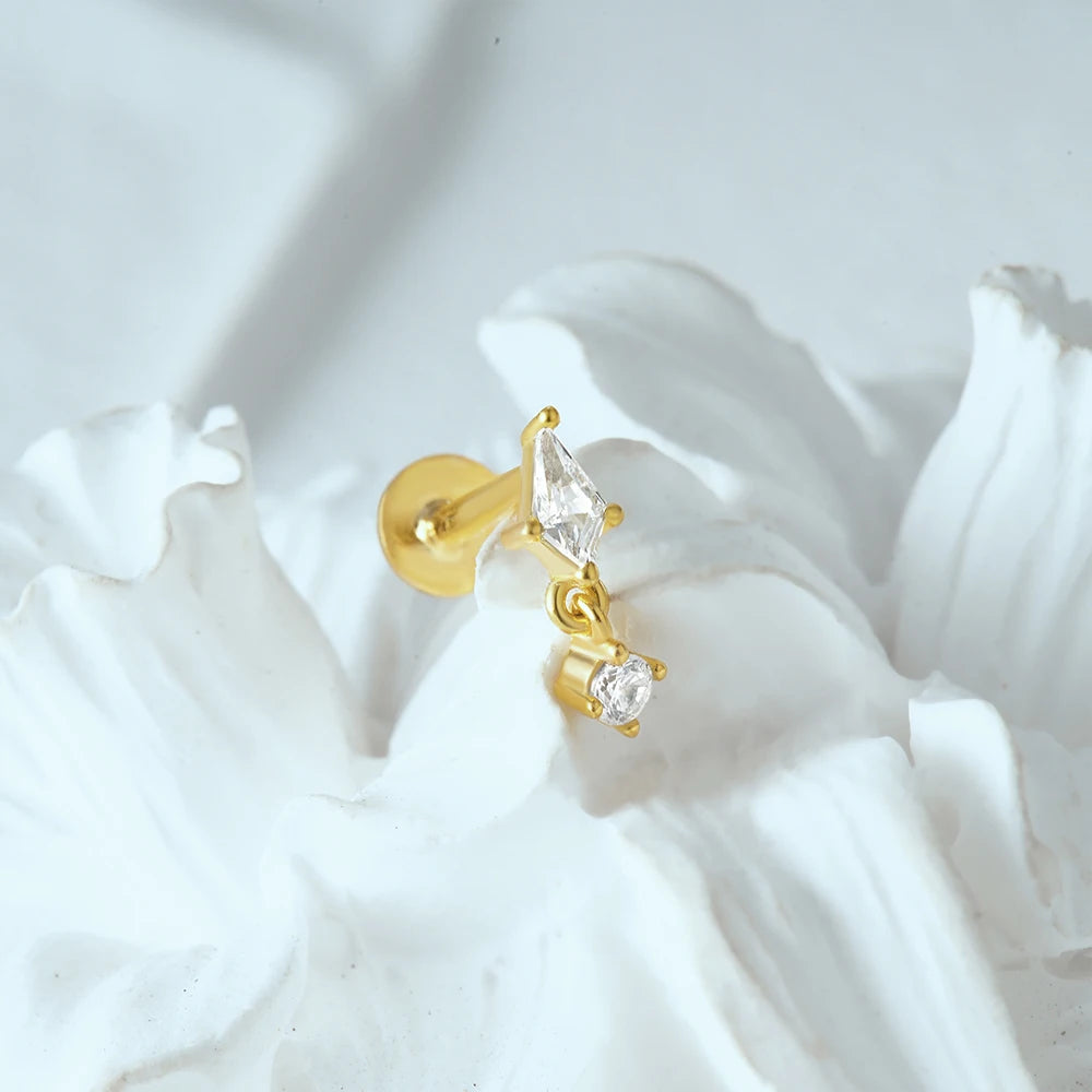 Aide 925 Sterling Silver 1pc Geometry Multi Piercing Stud Earrings For Women K Gold Simple Elegant Tassel Jewelry Gift Pendiente