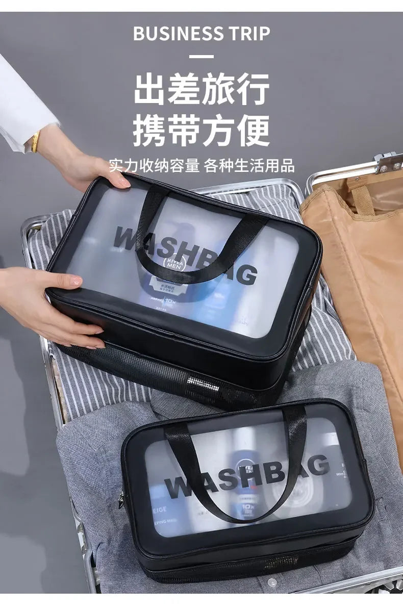 乾湿分離ダブル透明PUメイクアップバッグポータブル洗濯バッグ化粧品収納バッグ旅行フィットネス水泳必需品