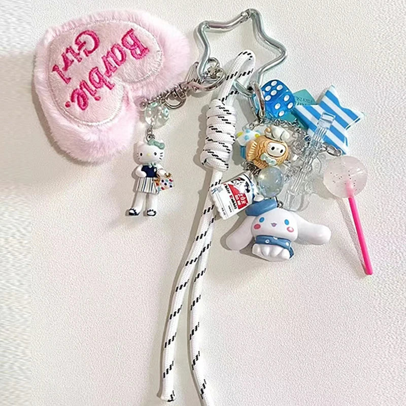 Sanrios Hellokittys Keychain Kawaii Cute Action Figure Rabbit Plush Key Chain Doll Pendant Bag Charm Accessories Keyring Ins