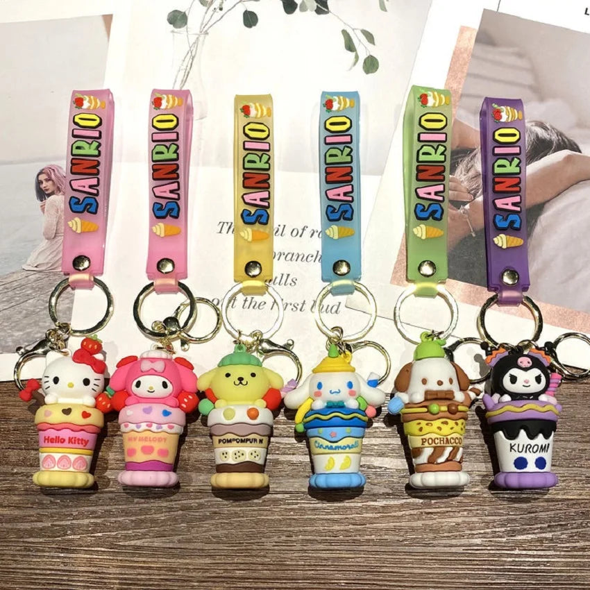 Ice cream Sanrio Hello Kitty Figures Keychain Kuromi My Melody Action Figural Model PVC Key Ring Cinnamoroll Birthday Gifts