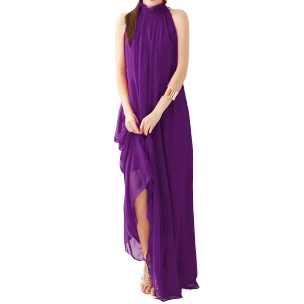 Halter Neck Dress Lace Up Elegant Sleeveless Club Party Dress Sexy Ruffled Evening Party Maxi Dress Prom Gown Beach Dresses