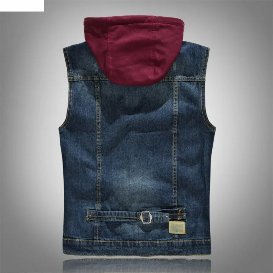 New Men's Korean Style Vest Fashion Slim Camouflage Hooded Waistcoat Casual Sport Denim Vest Sleeveless Jackets for Men 5XL
