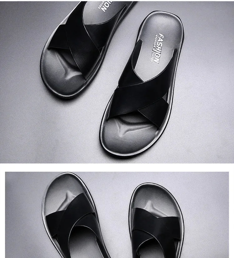 Sandals for Men Slippers Genuine Leather Luxury Brand Fashion Men Flats Casual Non-slip Beach Sandalia Zapatos Hombre 2024