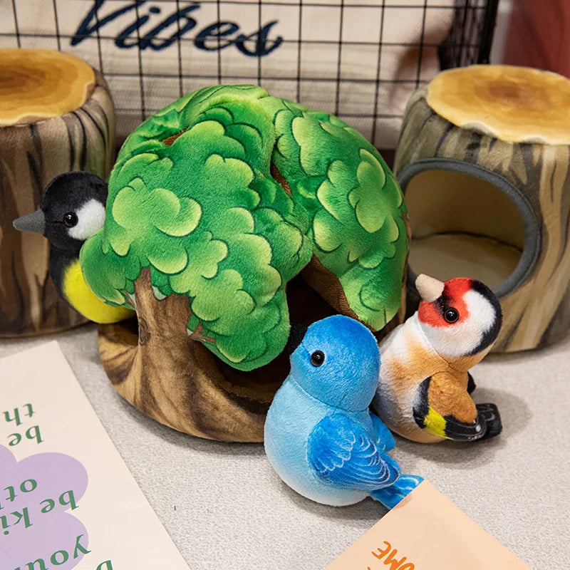 クリエイティブなぬいぐるみツリーハウスと鳥の人形のおもちゃシミュレーション切り株ぬいぐるみかわいい動物人形ホームオフィスの装飾女の子への面白いギフト