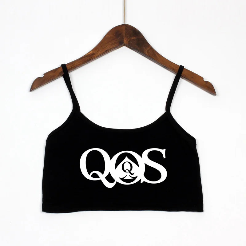 Queen Of Spades QOS Print New Fashion Sexy Crop Top Summer Women's Sexy Elastic Cotton Camis Sleeveless Short Tank Top Bar Women