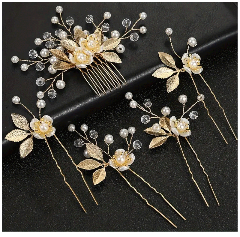 5 Pcs Crystal Luxury Hair Accessories Set Sweet Romantic Women's Bride Party Wedding Accessories Jewelry Hair Clip Hair Comb Set