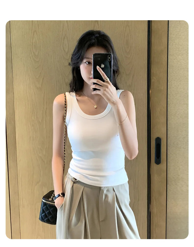 I-Shaped Tank Women Inner Outer Wear Sleeveless Bottoming Shirt Summer Thread Vest Slim-Fit Cover Supernumerary Breast Tops
